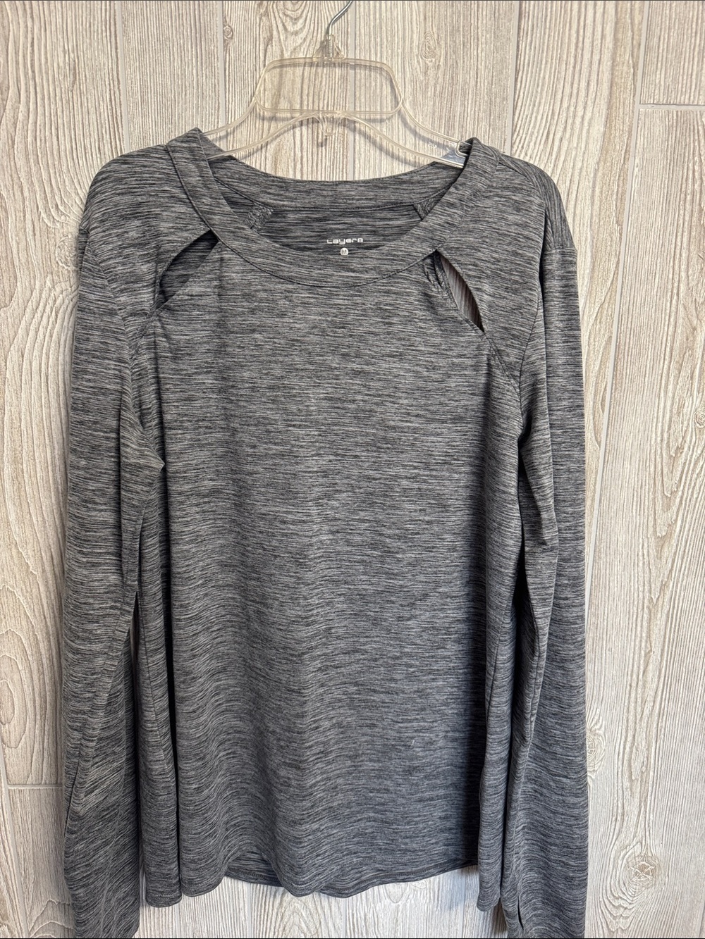 Classic Gray Long-Sleeve Cutout Crewneck Top